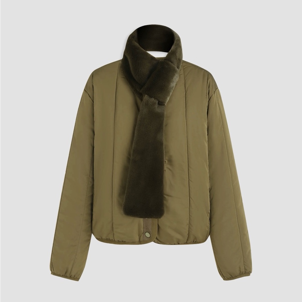 CIDER COLLARLESS POCKET PUFFER JACKET WITH SCARF